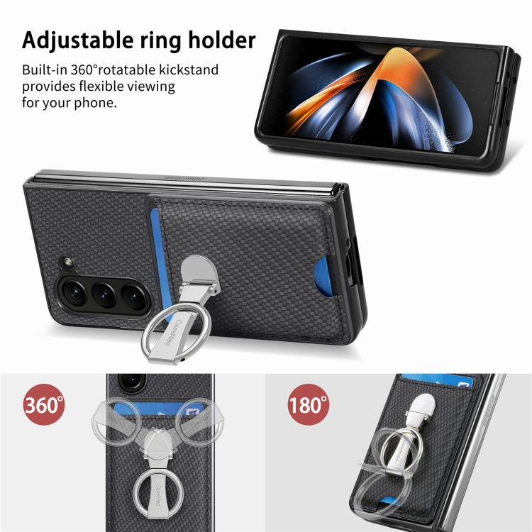 For Samsung Galaxy Z Fold6 5G Carbon Fiber Card Wallet Fold Ring Holder Phone Case