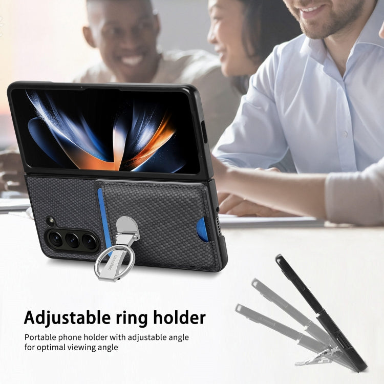 For Samsung Galaxy Z Fold6 5G Carbon Fiber Card Wallet Fold Ring Holder Phone Case