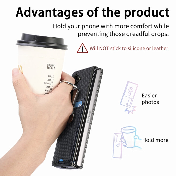 For Samsung Galaxy Z Fold6 5G Carbon Fiber Card Wallet Fold Ring Holder Phone Case