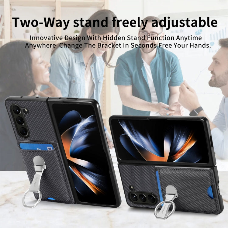 For Samsung Galaxy Z Fold6 5G Carbon Fiber Card Wallet Fold Ring Holder Phone Case