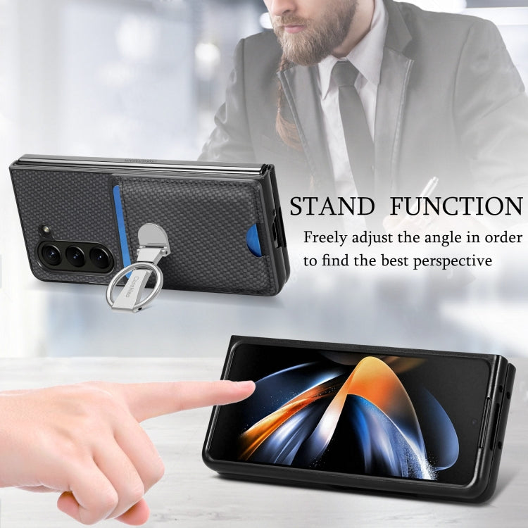 For Samsung Galaxy Z Fold6 5G Carbon Fiber Card Wallet Fold Ring Holder Phone Case