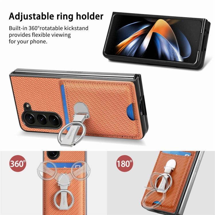 For Samsung Galaxy Z Fold6 5G Carbon Fiber Card Wallet Fold Ring Holder Phone Case