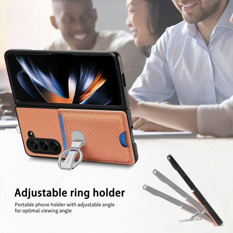 For Samsung Galaxy Z Fold6 5G Carbon Fiber Card Wallet Fold Ring Holder Phone Case