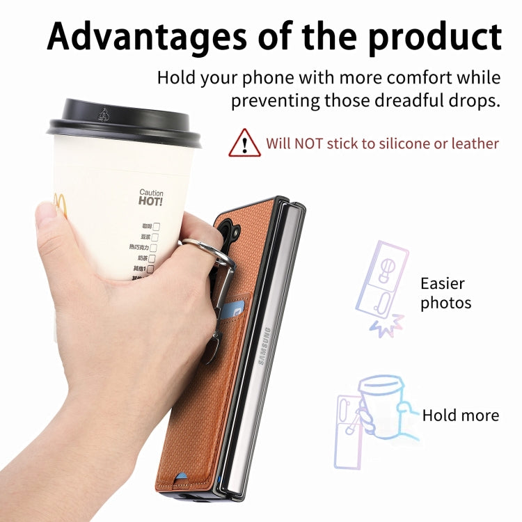 For Samsung Galaxy Z Fold6 5G Carbon Fiber Card Wallet Fold Ring Holder Phone Case