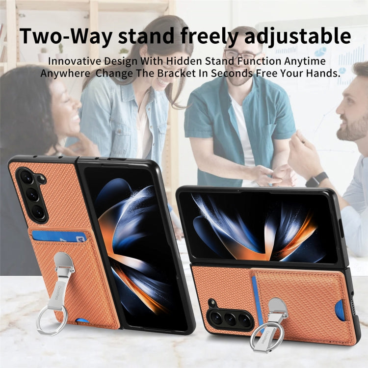 For Samsung Galaxy Z Fold6 5G Carbon Fiber Card Wallet Fold Ring Holder Phone Case