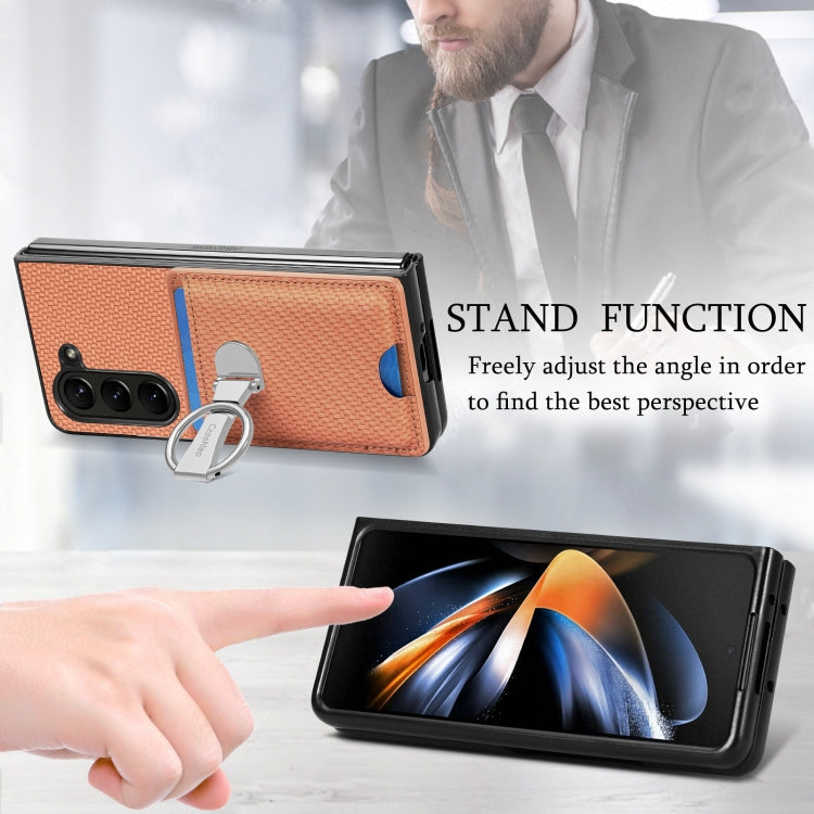 For Samsung Galaxy Z Fold6 5G Carbon Fiber Card Wallet Fold Ring Holder Phone Case
