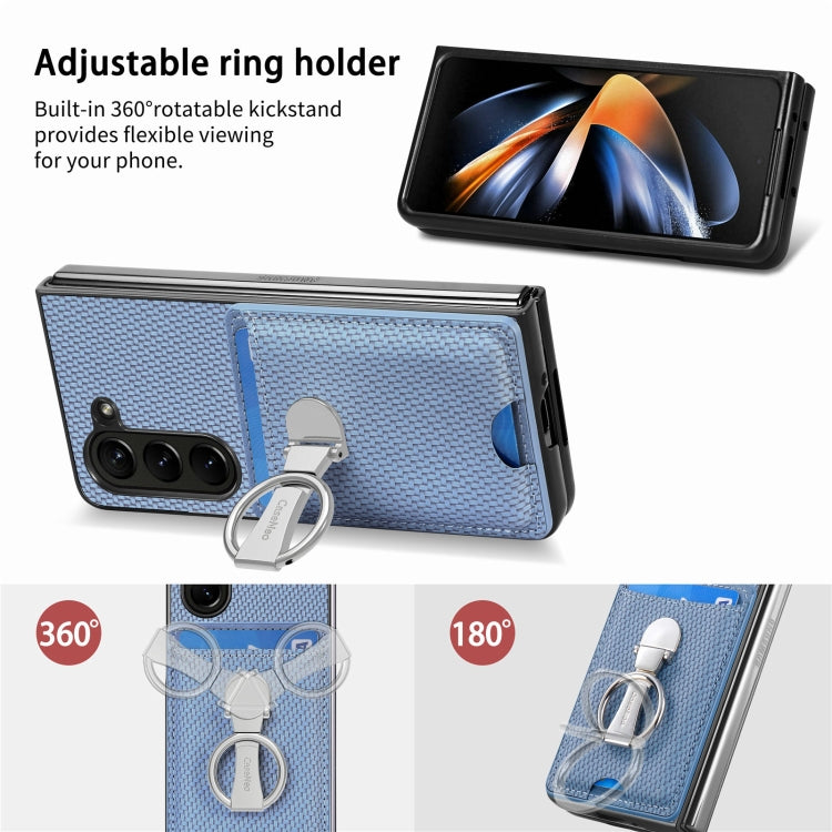 For Samsung Galaxy Z Fold6 5G Carbon Fiber Card Wallet Fold Ring Holder Phone Case