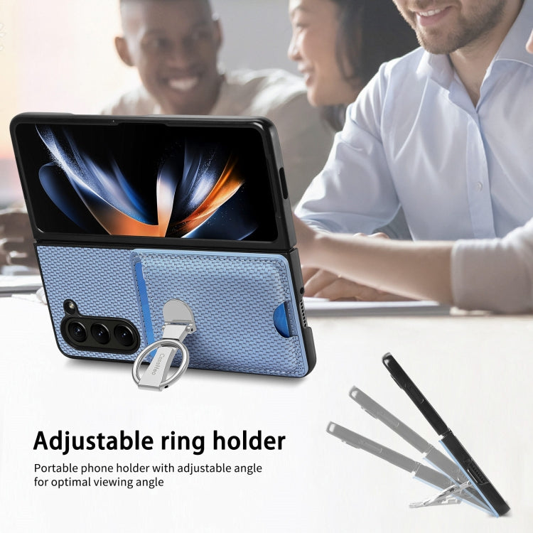 For Samsung Galaxy Z Fold6 5G Carbon Fiber Card Wallet Fold Ring Holder Phone Case