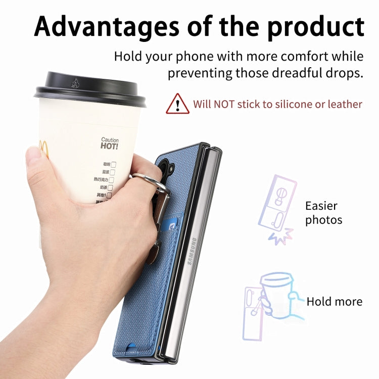 For Samsung Galaxy Z Fold6 5G Carbon Fiber Card Wallet Fold Ring Holder Phone Case