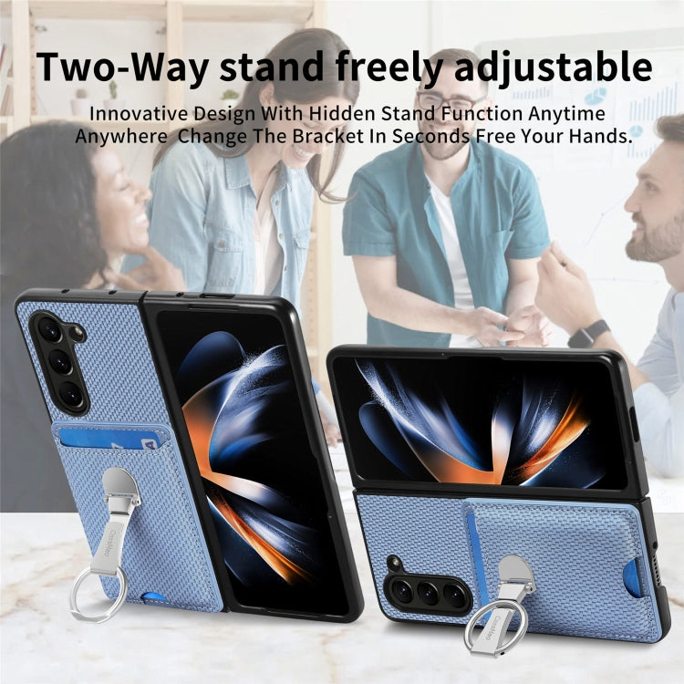 For Samsung Galaxy Z Fold6 5G Carbon Fiber Card Wallet Fold Ring Holder Phone Case