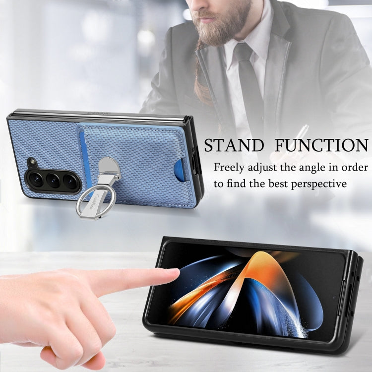 For Samsung Galaxy Z Fold6 5G Carbon Fiber Card Wallet Fold Ring Holder Phone Case