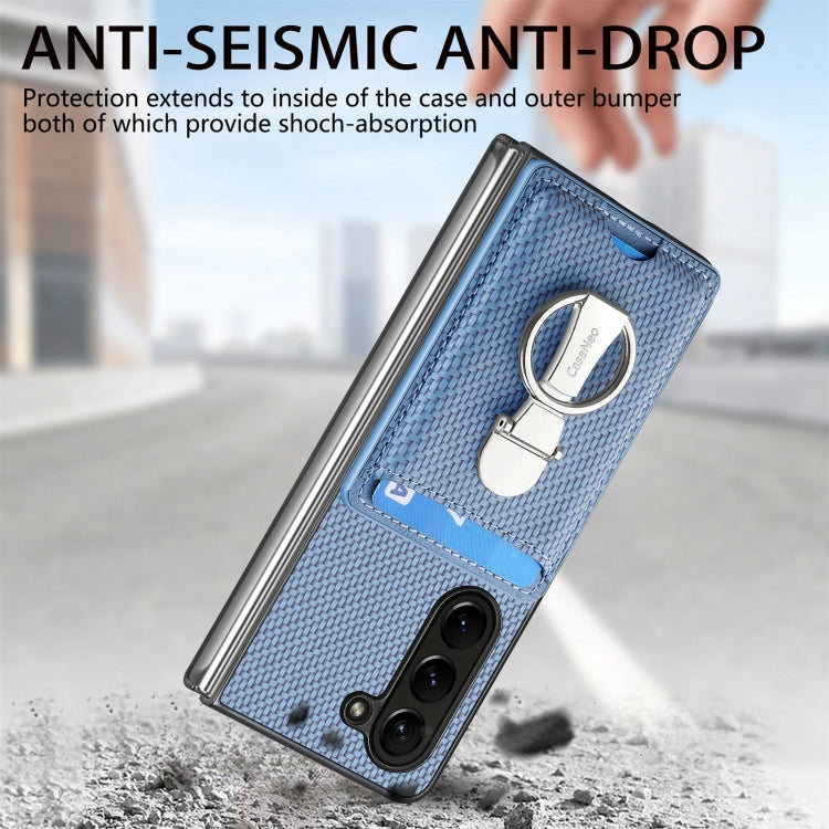 For Samsung Galaxy Z Fold6 5G Carbon Fiber Card Wallet Fold Ring Holder Phone Case