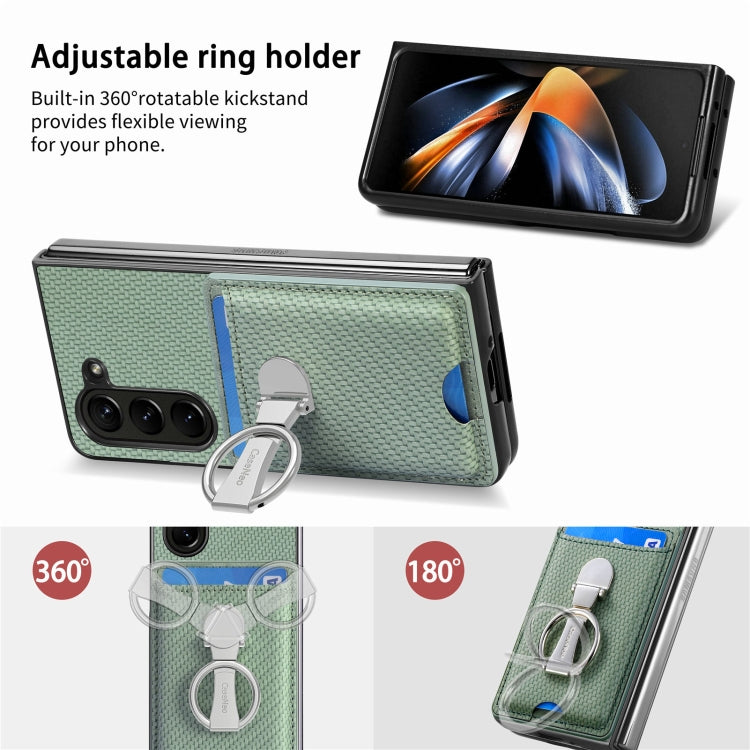 For Samsung Galaxy Z Fold6 5G Carbon Fiber Card Wallet Fold Ring Holder Phone Case