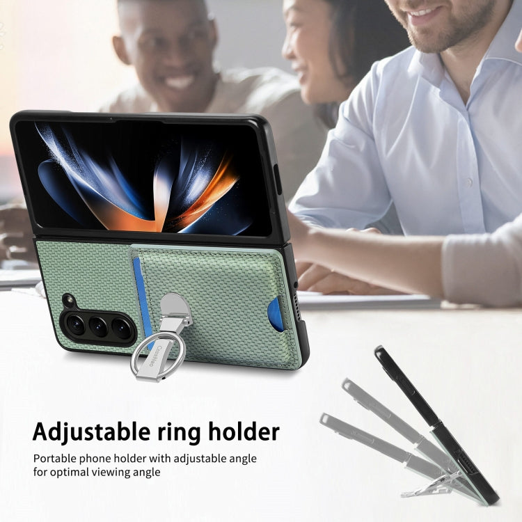 For Samsung Galaxy Z Fold6 5G Carbon Fiber Card Wallet Fold Ring Holder Phone Case