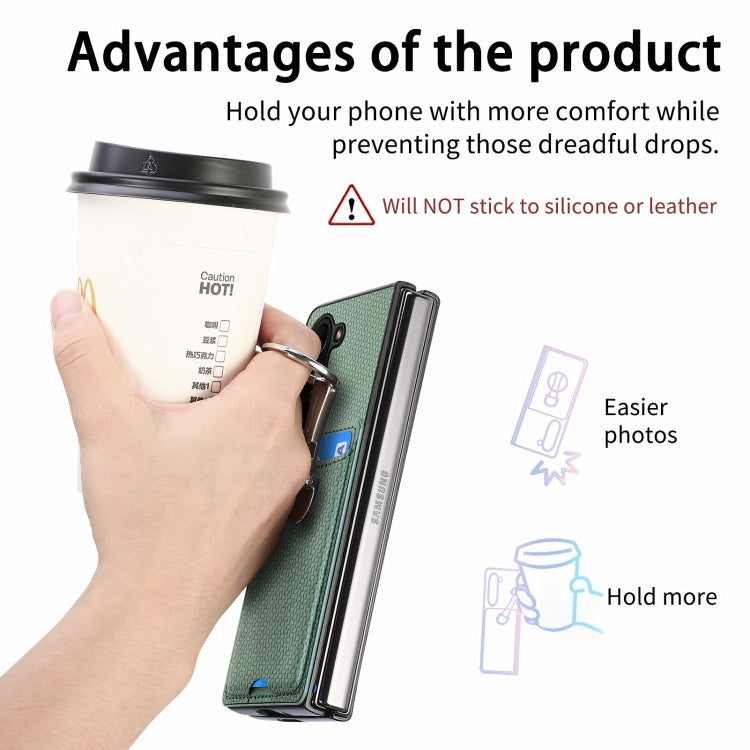 For Samsung Galaxy Z Fold6 5G Carbon Fiber Card Wallet Fold Ring Holder Phone Case