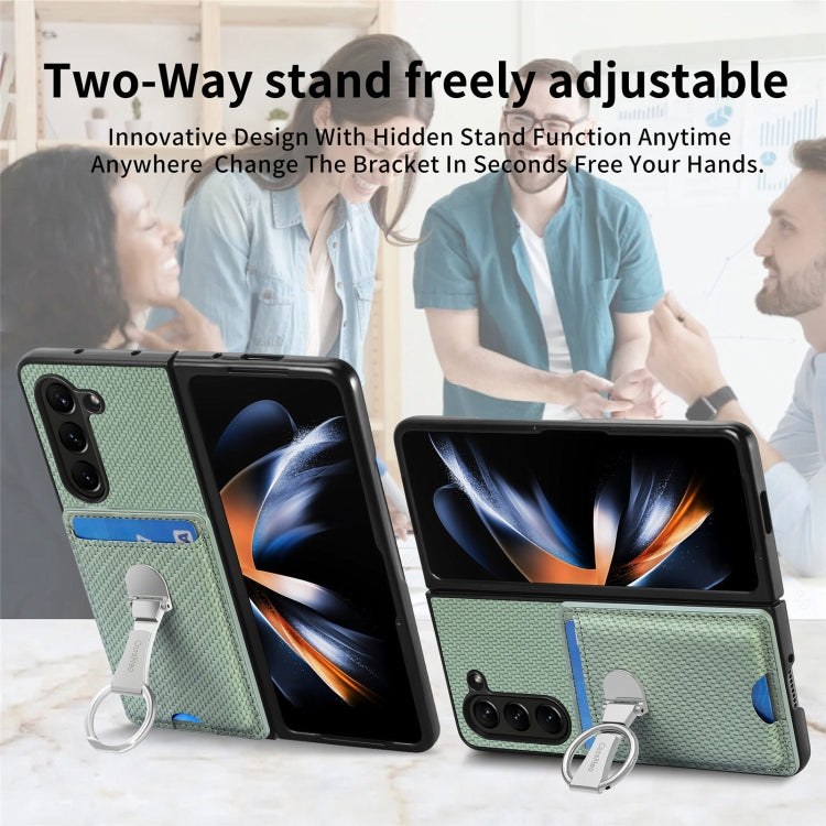 For Samsung Galaxy Z Fold6 5G Carbon Fiber Card Wallet Fold Ring Holder Phone Case