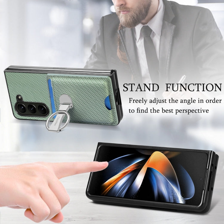 For Samsung Galaxy Z Fold6 5G Carbon Fiber Card Wallet Fold Ring Holder Phone Case