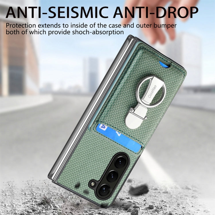 For Samsung Galaxy Z Fold6 5G Carbon Fiber Card Wallet Fold Ring Holder Phone Case