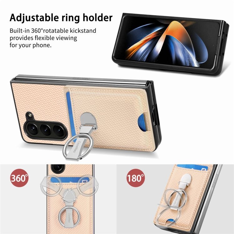 For Samsung Galaxy Z Fold6 5G Carbon Fiber Card Wallet Fold Ring Holder Phone Case