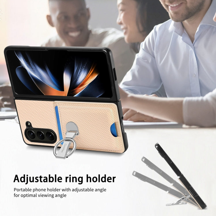 For Samsung Galaxy Z Fold6 5G Carbon Fiber Card Wallet Fold Ring Holder Phone Case