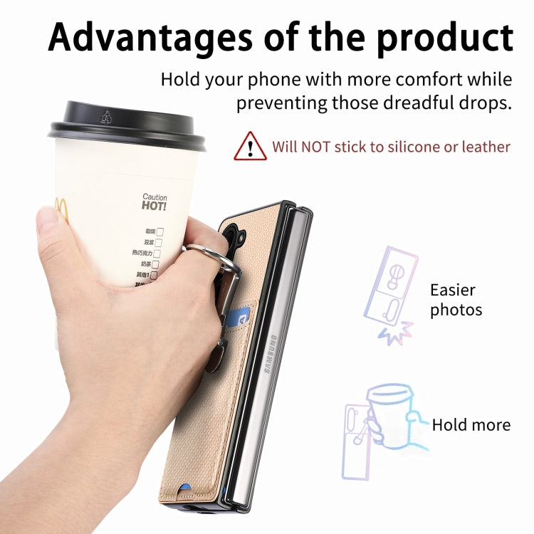 For Samsung Galaxy Z Fold6 5G Carbon Fiber Card Wallet Fold Ring Holder Phone Case