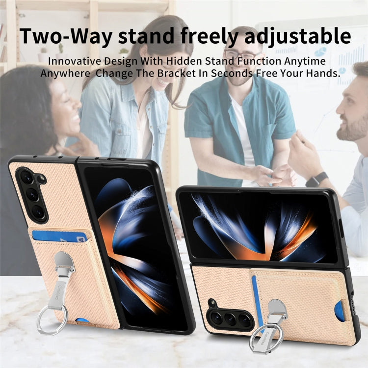For Samsung Galaxy Z Fold6 5G Carbon Fiber Card Wallet Fold Ring Holder Phone Case