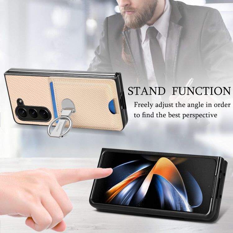 For Samsung Galaxy Z Fold6 5G Carbon Fiber Card Wallet Fold Ring Holder Phone Case