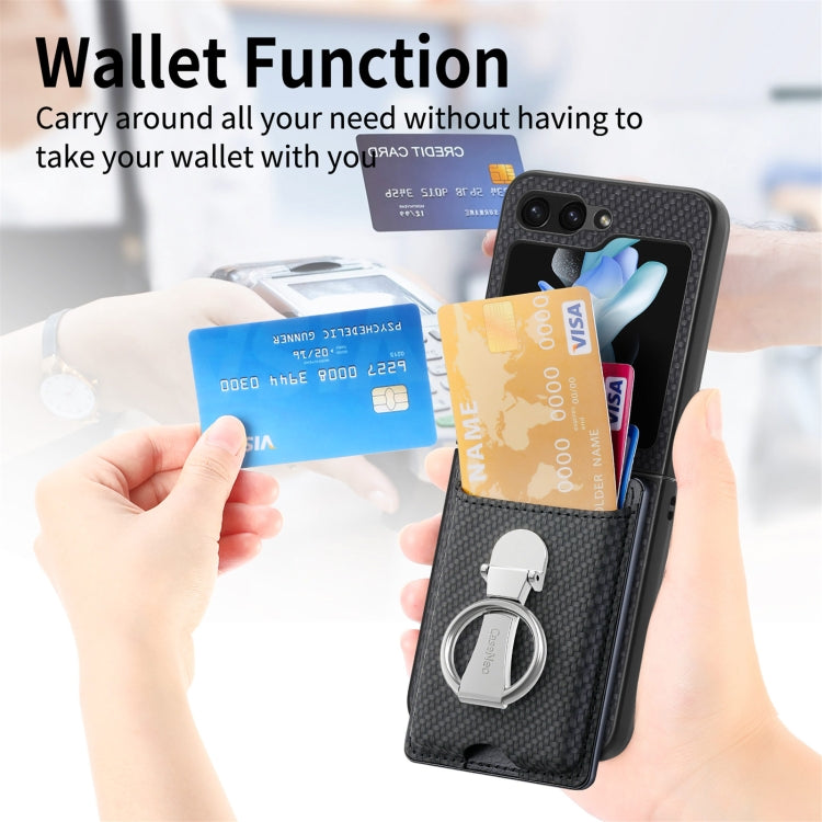 For Samsung Galaxy Z Flip6 / Flip7 FE Carbon Fiber Card Wallet Fold Ring Holder Phone Case