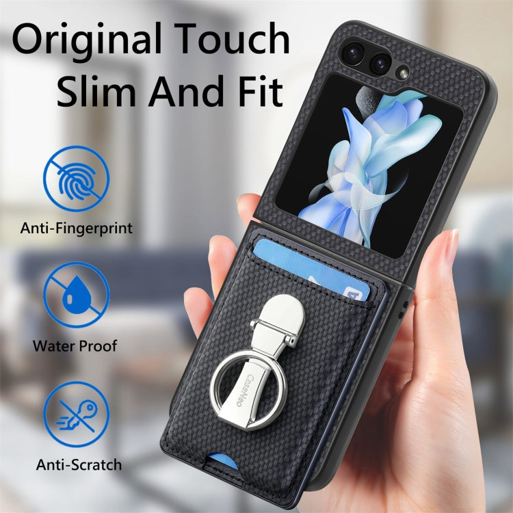 For Samsung Galaxy Z Flip6 / Flip7 FE Carbon Fiber Card Wallet Fold Ring Holder Phone Case