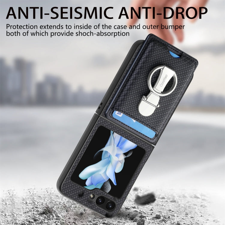 For Samsung Galaxy Z Flip6 / Flip7 FE Carbon Fiber Card Wallet Fold Ring Holder Phone Case