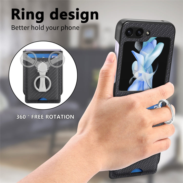 For Samsung Galaxy Z Flip6 / Flip7 FE Carbon Fiber Card Wallet Fold Ring Holder Phone Case