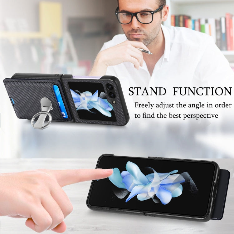 For Samsung Galaxy Z Flip6 / Flip7 FE Carbon Fiber Card Wallet Fold Ring Holder Phone Case
