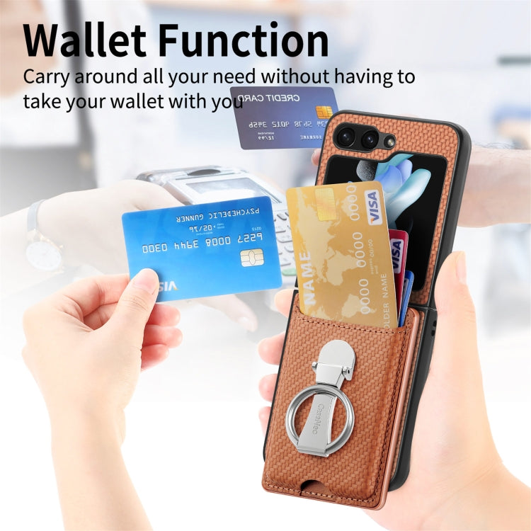 For Samsung Galaxy Z Flip6 / Flip7 FE Carbon Fiber Card Wallet Fold Ring Holder Phone Case
