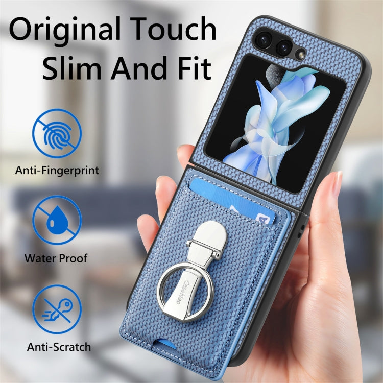 For Samsung Galaxy Z Flip6 / Flip7 FE Carbon Fiber Card Wallet Fold Ring Holder Phone Case