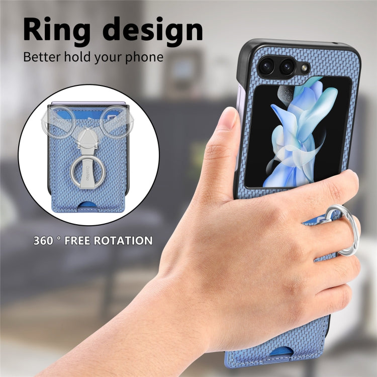 For Samsung Galaxy Z Flip6 / Flip7 FE Carbon Fiber Card Wallet Fold Ring Holder Phone Case