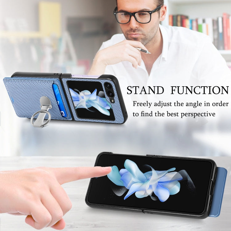 For Samsung Galaxy Z Flip6 / Flip7 FE Carbon Fiber Card Wallet Fold Ring Holder Phone Case