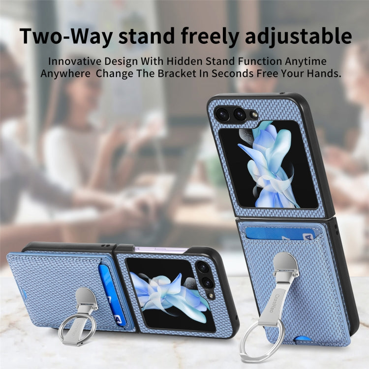 For Samsung Galaxy Z Flip6 / Flip7 FE Carbon Fiber Card Wallet Fold Ring Holder Phone Case