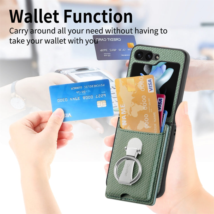 For Samsung Galaxy Z Flip6 / Flip7 FE Carbon Fiber Card Wallet Fold Ring Holder Phone Case