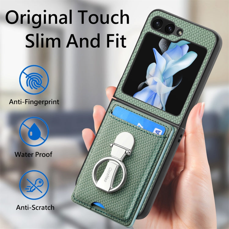 For Samsung Galaxy Z Flip6 / Flip7 FE Carbon Fiber Card Wallet Fold Ring Holder Phone Case