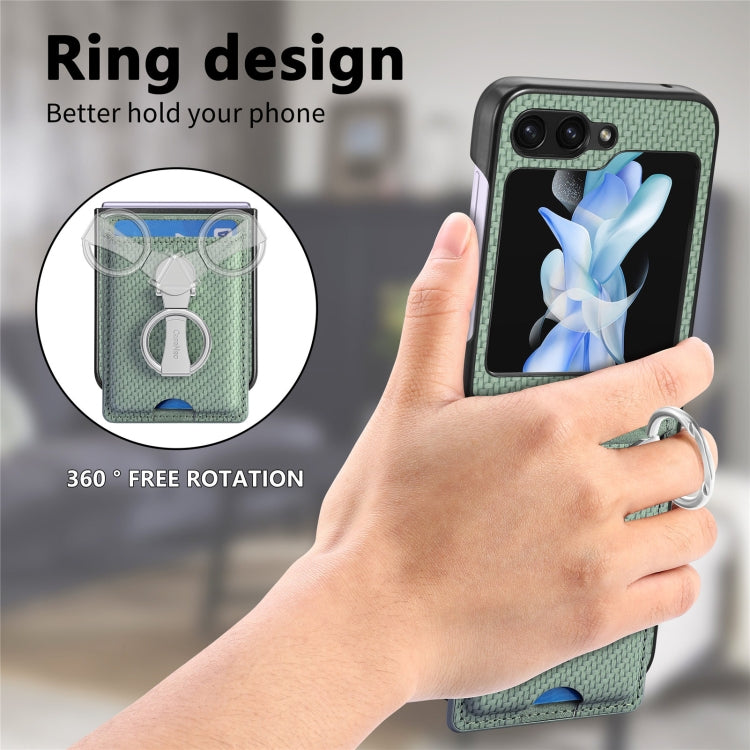 For Samsung Galaxy Z Flip6 / Flip7 FE Carbon Fiber Card Wallet Fold Ring Holder Phone Case