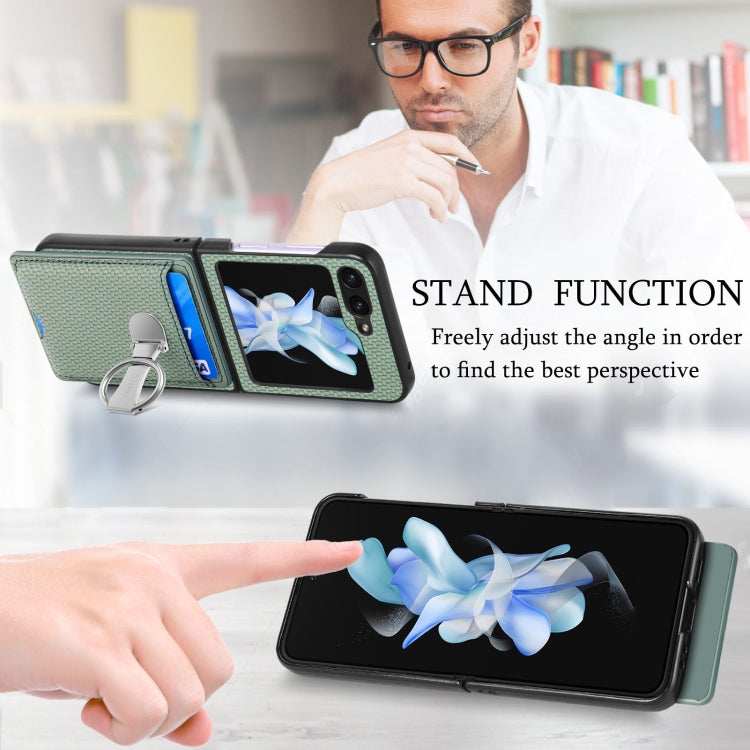 For Samsung Galaxy Z Flip6 / Flip7 FE Carbon Fiber Card Wallet Fold Ring Holder Phone Case