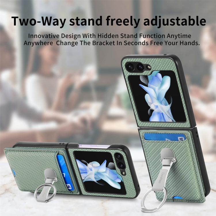 For Samsung Galaxy Z Flip6 / Flip7 FE Carbon Fiber Card Wallet Fold Ring Holder Phone Case