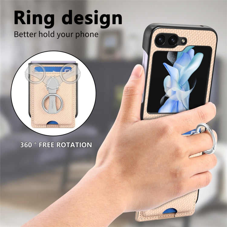 For Samsung Galaxy Z Flip6 / Flip7 FE Carbon Fiber Card Wallet Fold Ring Holder Phone Case