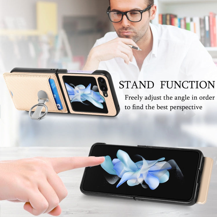 For Samsung Galaxy Z Flip6 / Flip7 FE Carbon Fiber Card Wallet Fold Ring Holder Phone Case