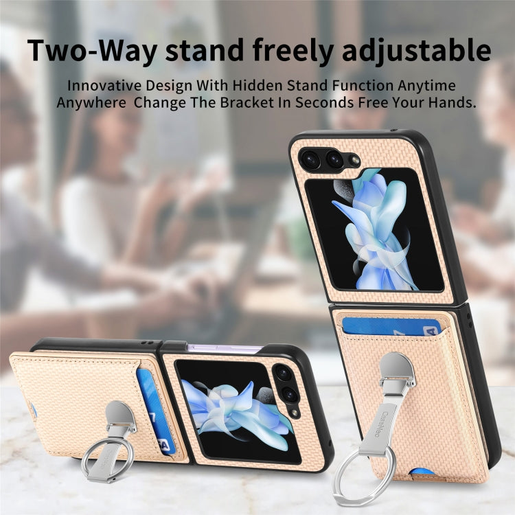 For Samsung Galaxy Z Flip6 / Flip7 FE Carbon Fiber Card Wallet Fold Ring Holder Phone Case