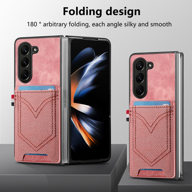 For Samsung Galaxy Z Fold6 5G Denim Texture Leather Skin Phone Case with Card Slot