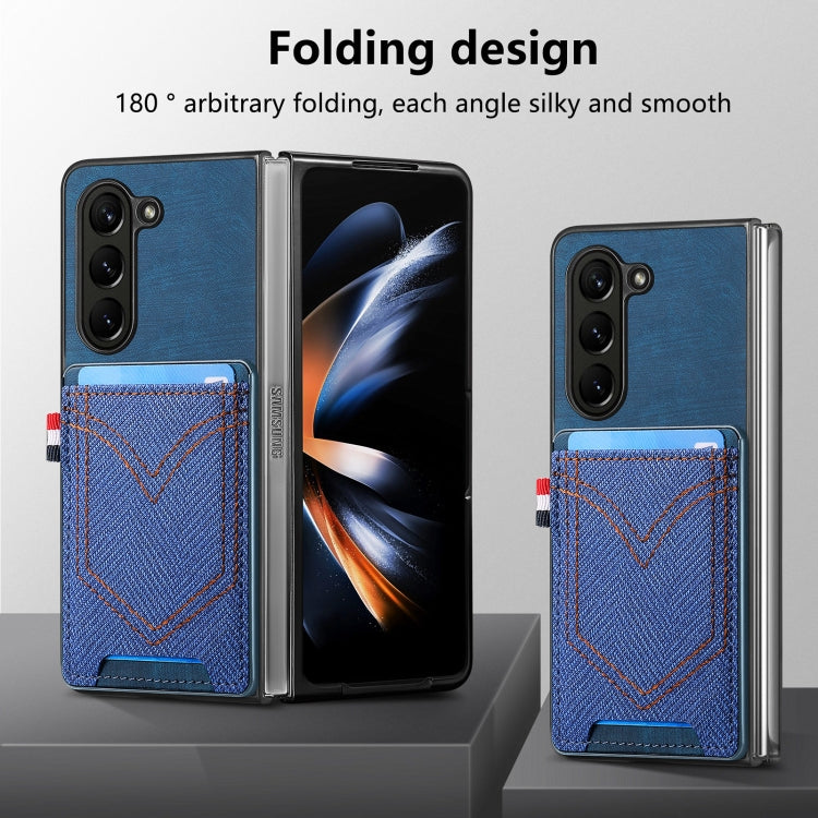 For Samsung Galaxy Z Fold6 5G Denim Texture Leather Skin Phone Case with Card Slot