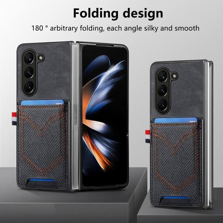 For Samsung Galaxy Z Fold6 5G Denim Texture Leather Skin Phone Case with Card Slot