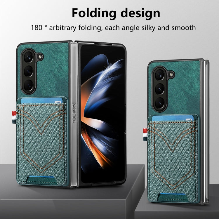 For Samsung Galaxy Z Fold6 5G Denim Texture Leather Skin Phone Case with Card Slot