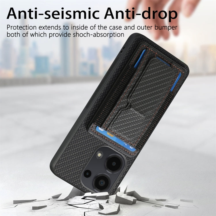For Xiaomi 14 Carbon Fiber Fold Stand Elastic Card Bag Phone Case